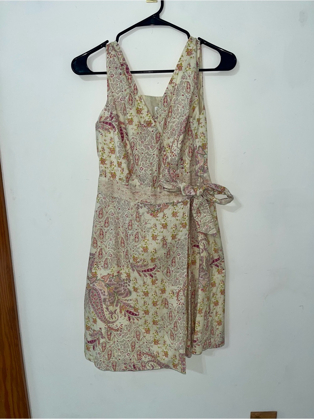 Garnet Hill Mini Boho Wrap Dress cottagecore Patchwork Cream Pink Lace Sz 6